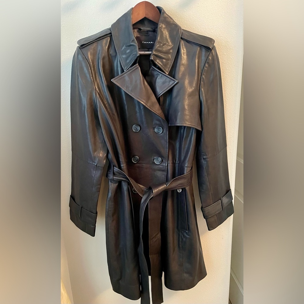 NWOT Tahari Leather Belted Coat